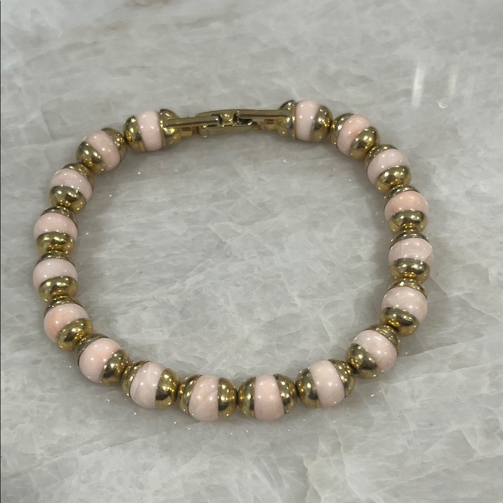 Avon Bracelet Pink Soft Blush Beaded Gold Tone